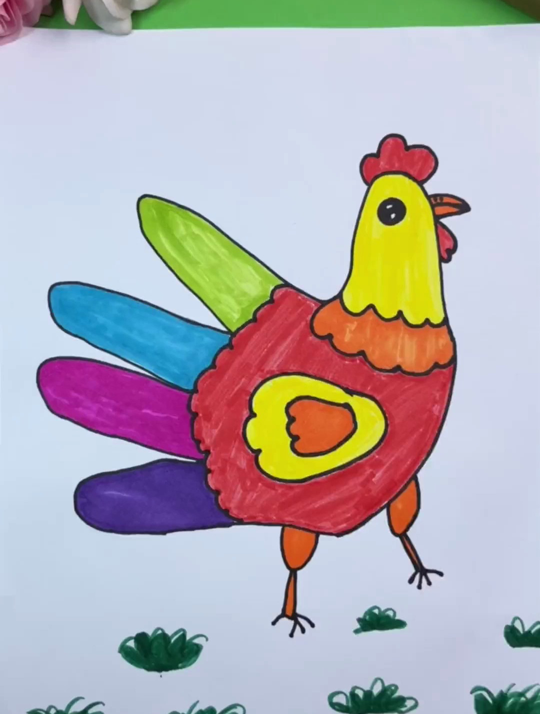 手掌画大公鸡 手掌画 儿童简笔画 亲子简笔画