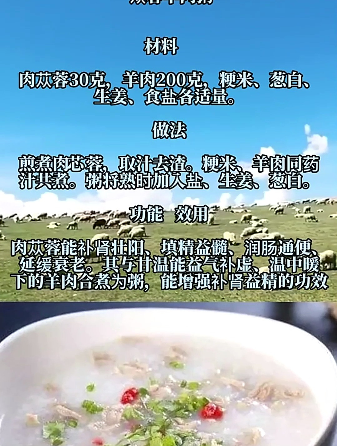 食疗:肉苁蓉能补肾壮阳、填精益髓、润肠通便延缓衰老