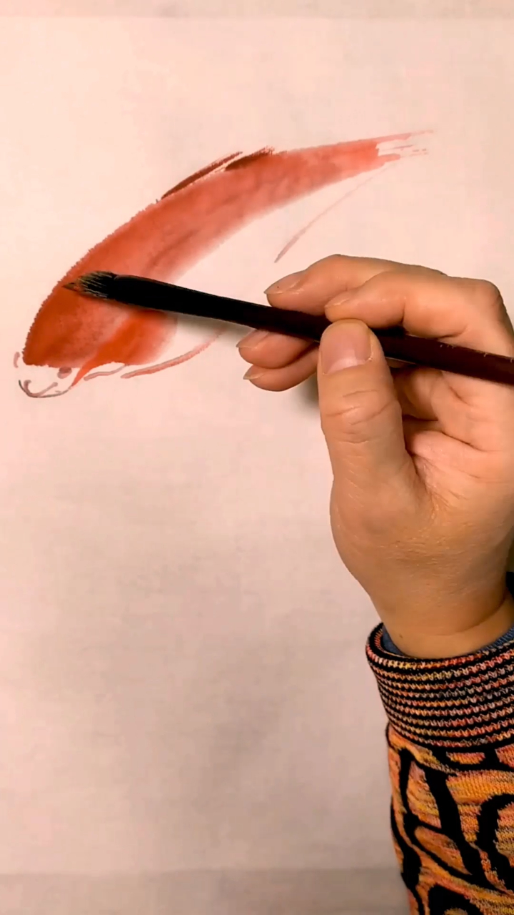 红鱼游竹海,中国画,水墨画,简笔画!