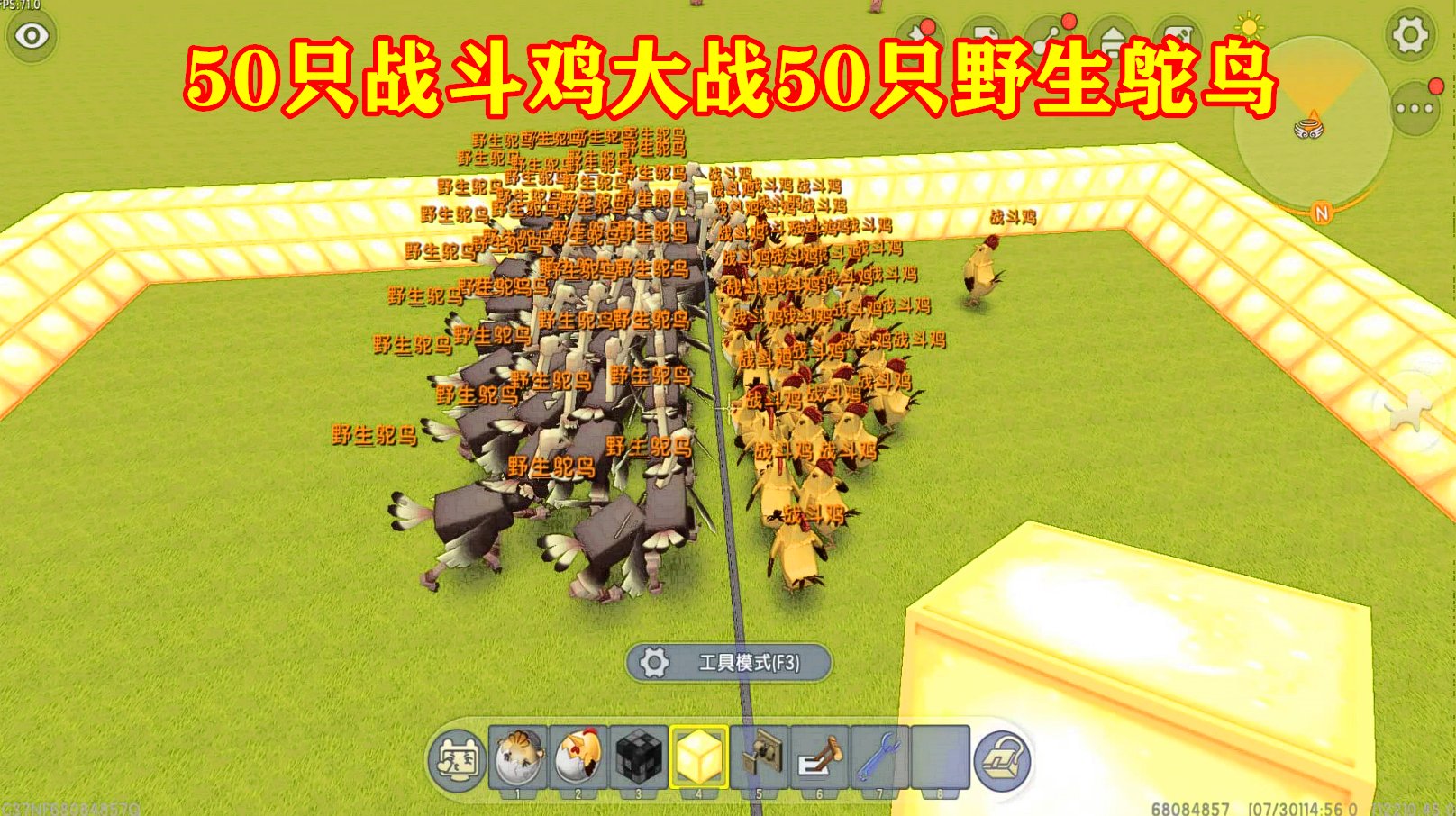 迷你世界飞龙解说:50只战斗鸡大战50只野生鸵鸟