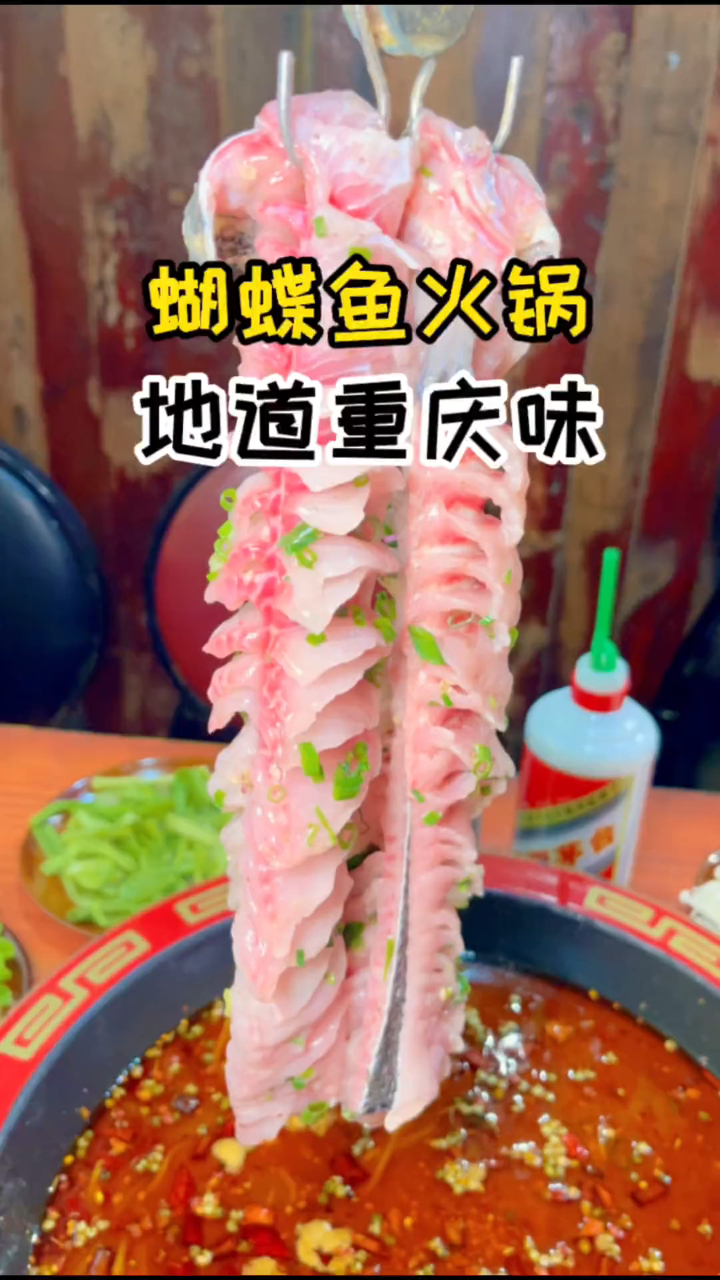 不一样的鱼火锅,鱼片成蝴蝶的造型,吃着可嫩,麻辣味也可足