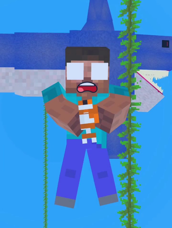 我的世界:Him要被大鲨鱼吃了,快来帮帮他!