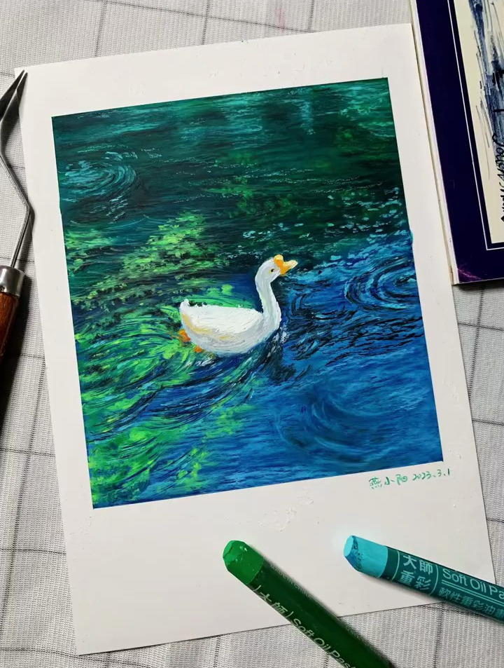 油画棒教程|画鹅这下肯定学得会了,艾特你闺蜜给你画