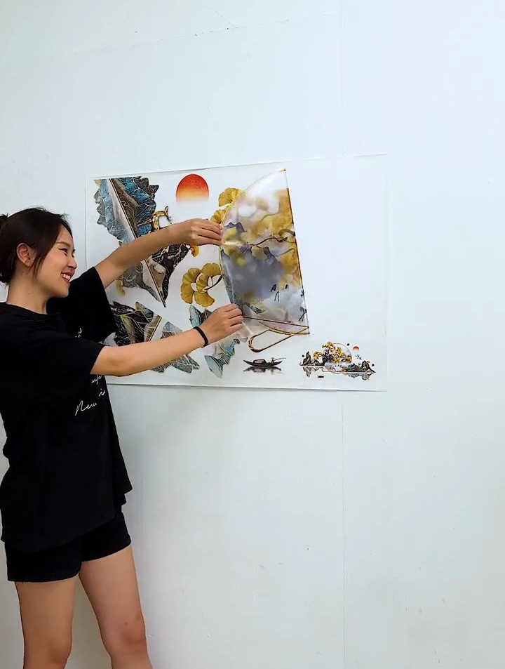 银杏山水:三生有杏。装饰贴画 自粘壁画 墙贴画 装饰画