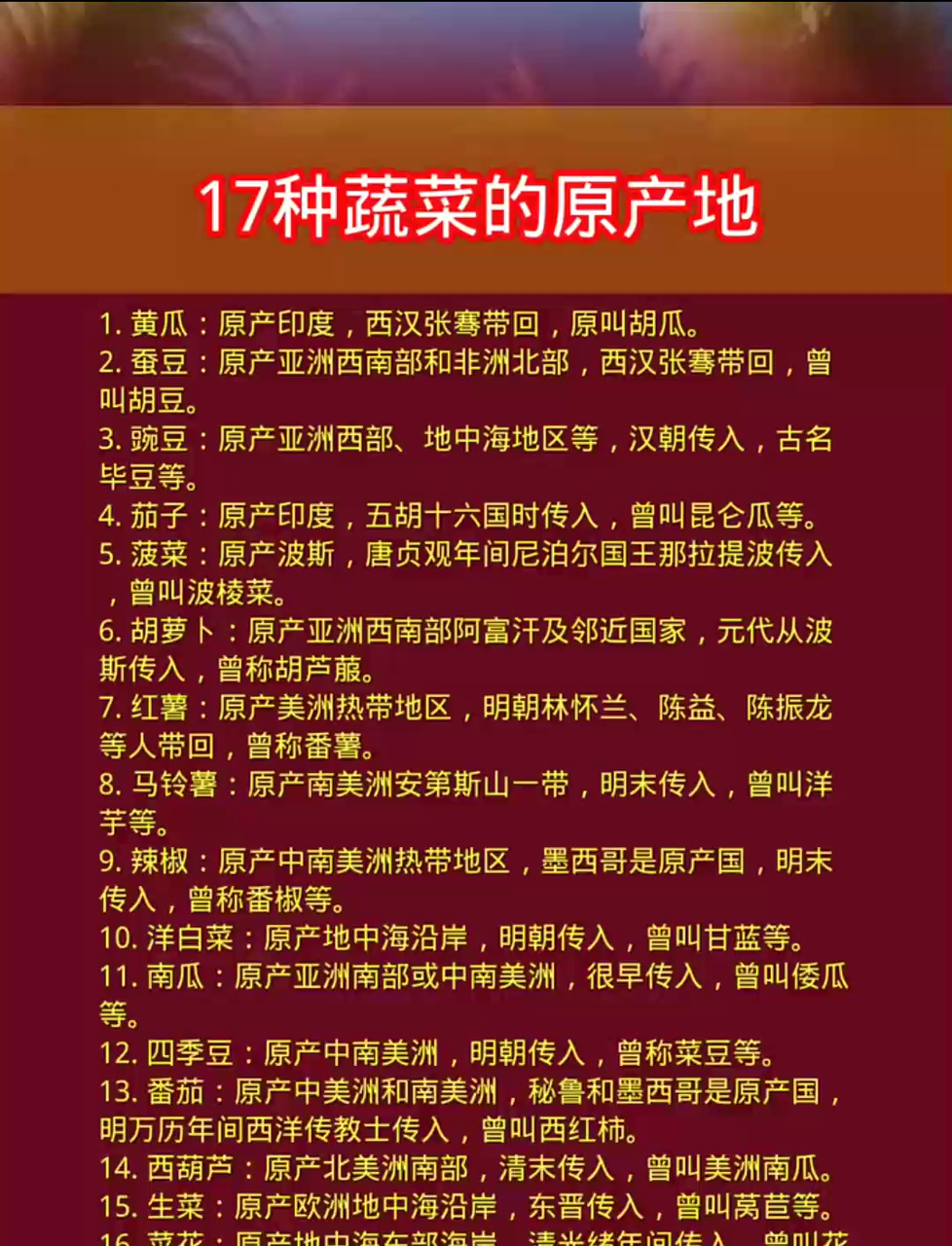 探秘17种蔬菜的“身世”:它们究竟来自哪些神秘的原产地?
