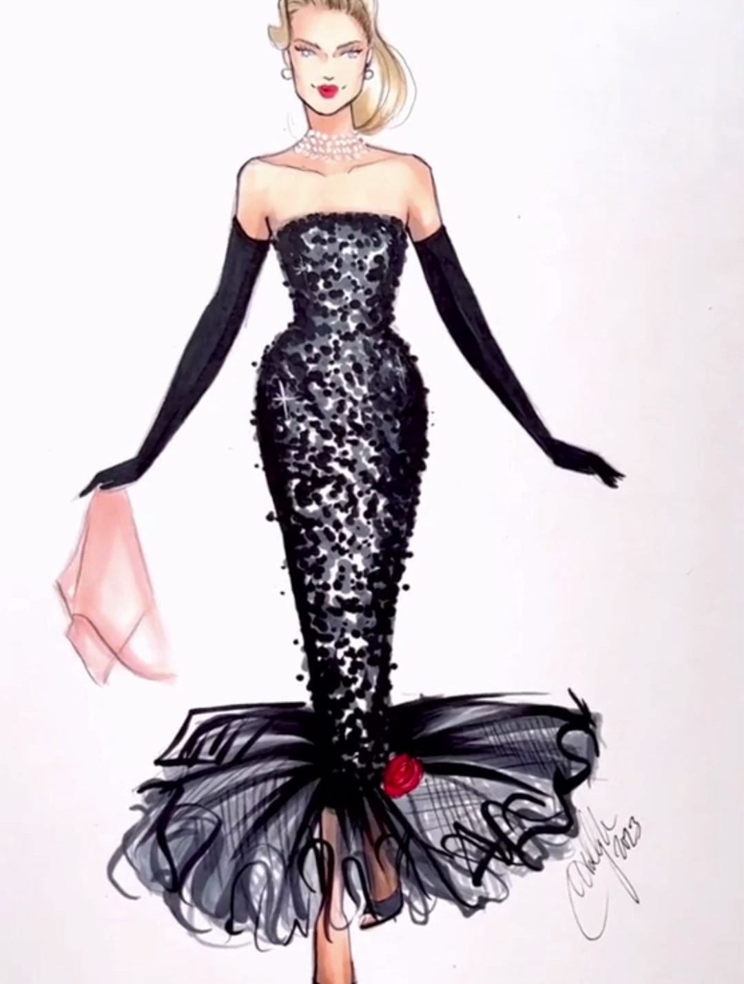 黑色鱼尾裙 服装设计手绘