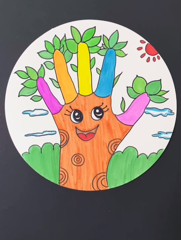 用宝贝的小手掌画一棵可爱的大树吧 手掌画 儿童画