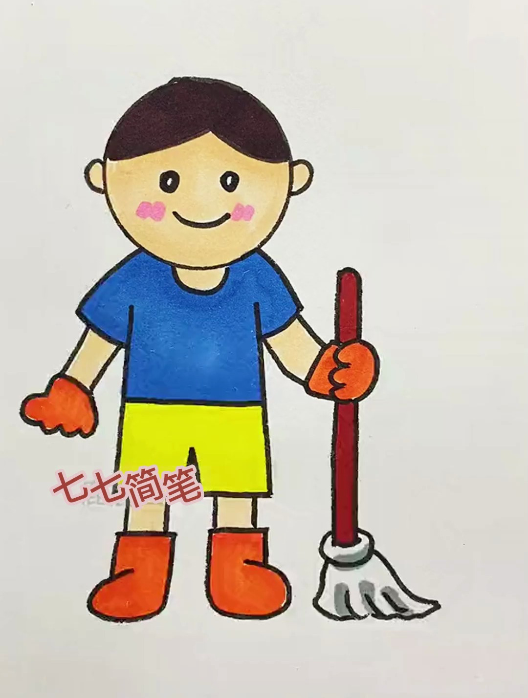 五一劳动节到了,瓶盖画爱劳动的小男孩 简笔画 一起学画画