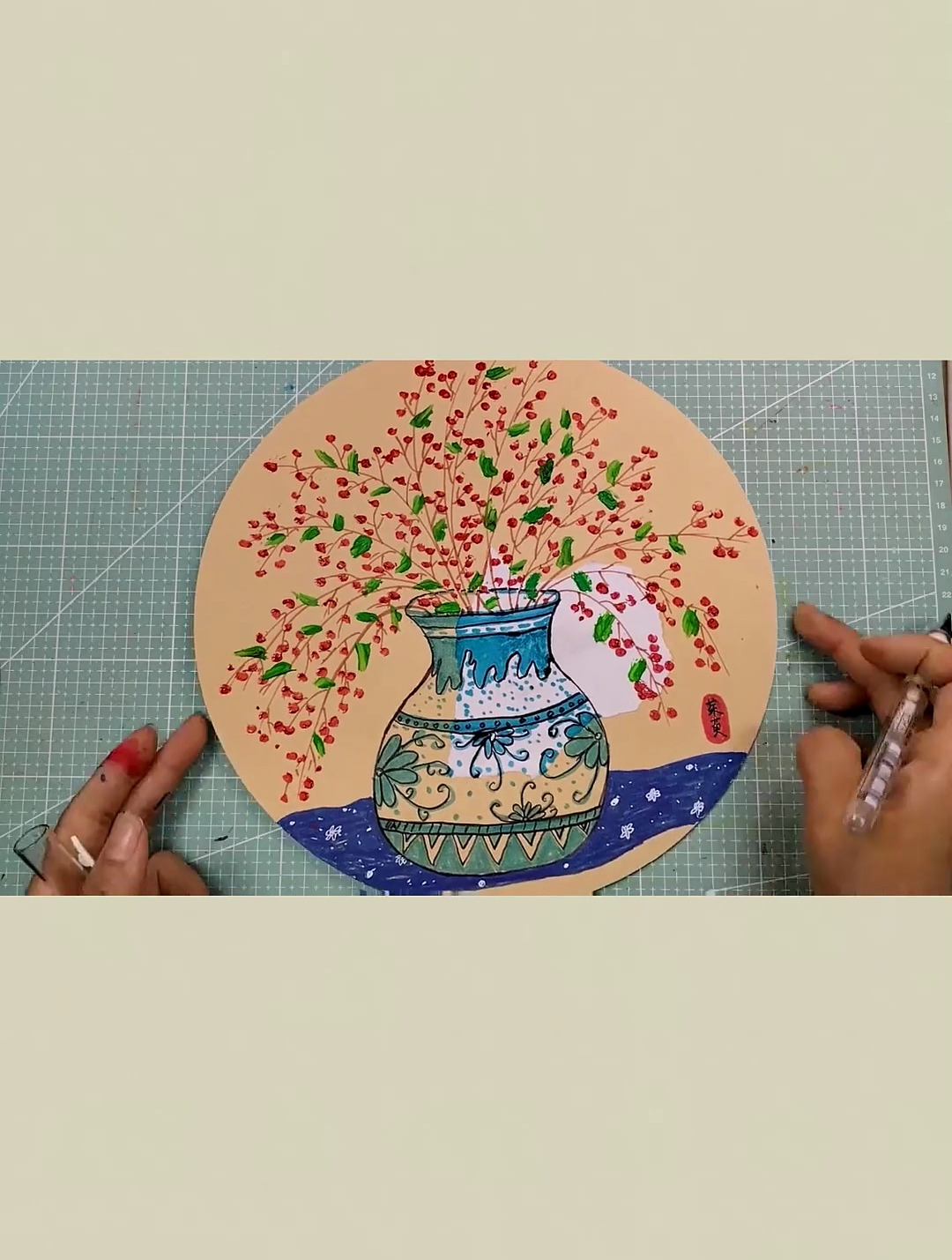 重阳节主题画茱萸青花瓷萌知计划绘画手工