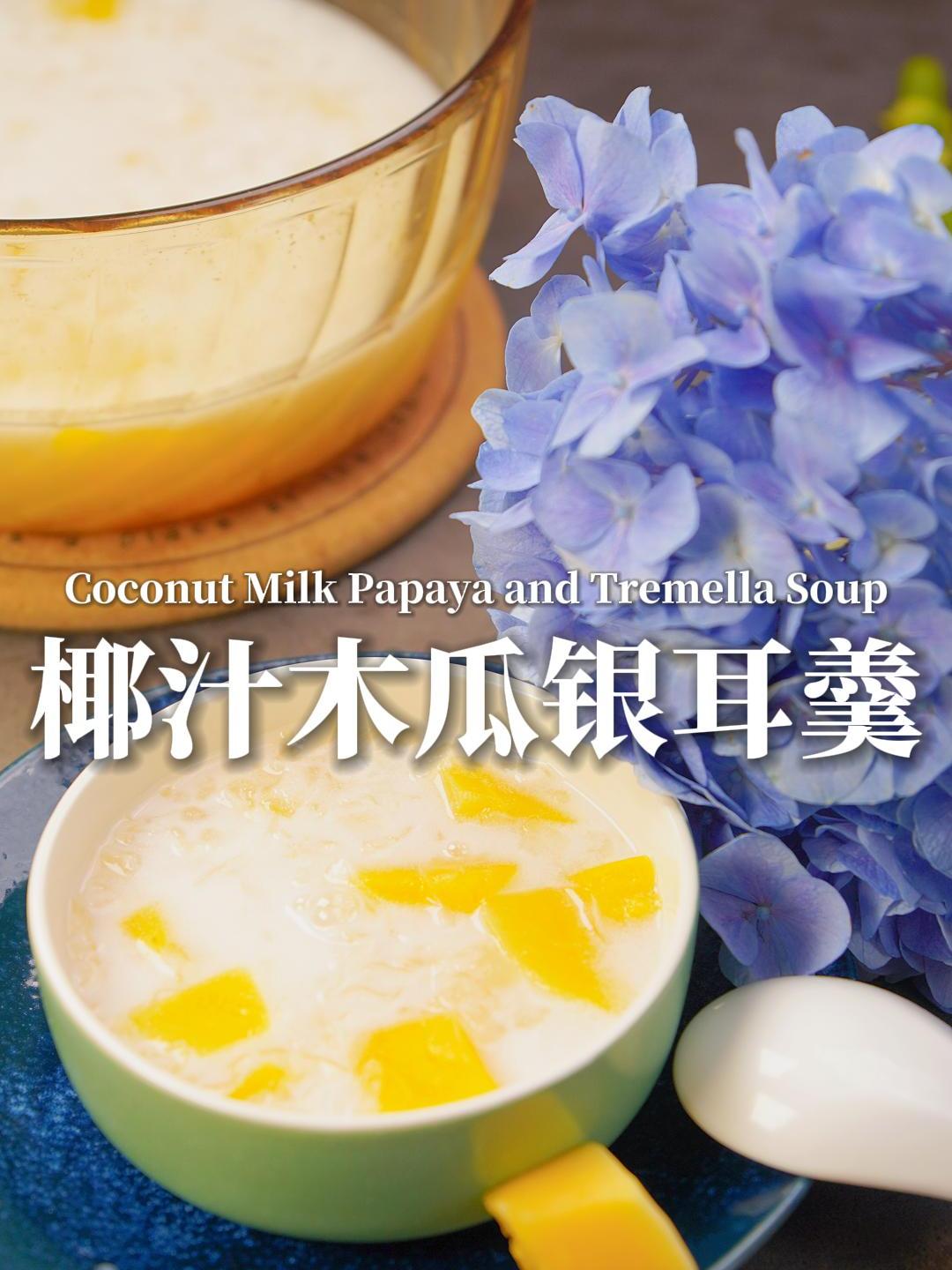解暑滋润必备!椰汁木瓜银耳羹,简单又美味的秋日甜品