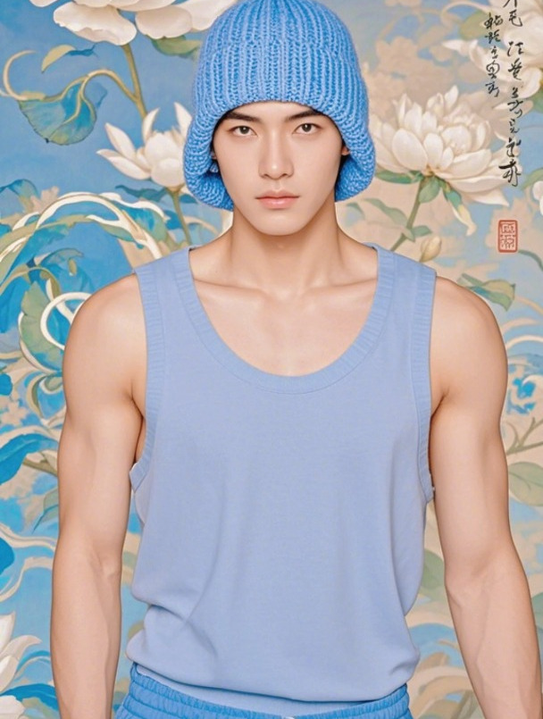 蓝色系帅哥手机壁纸 薄肌男孩