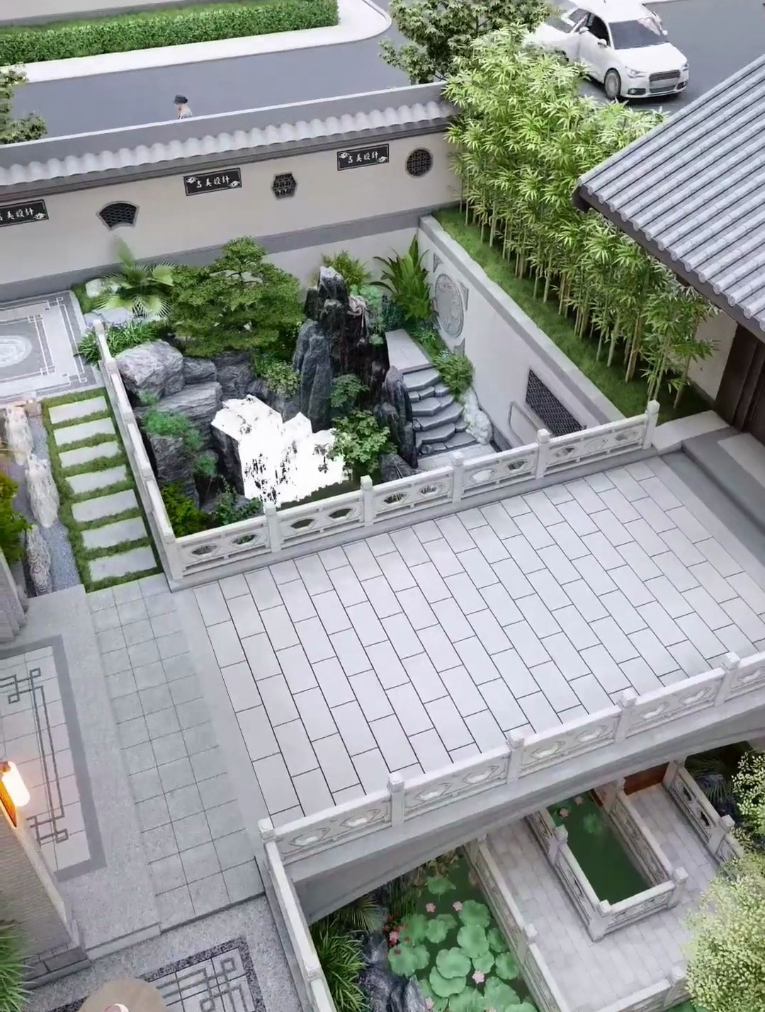 下沉花园做一个大鱼池,效果真不错