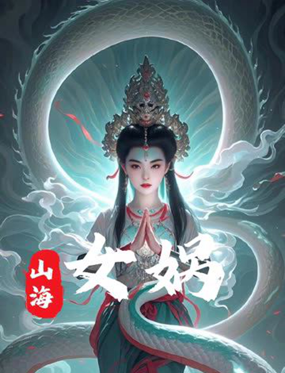 《山海经》里的女娲,长着人头蛇身,上半身是人,下半身是蛇尾,看起来和蔼可亲