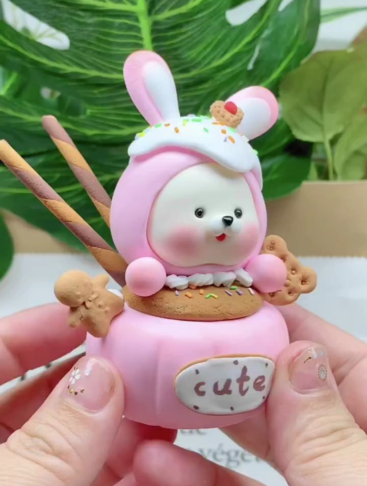 粘土教程兔兔蛋糕杯简单可爱粘土教程我的粘土作品粘土蛋糕
