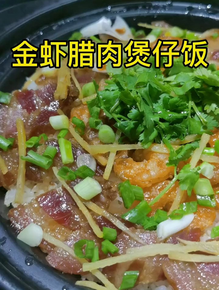 金虾腊肉煲仔饭,甘香可口,无敌好吃!