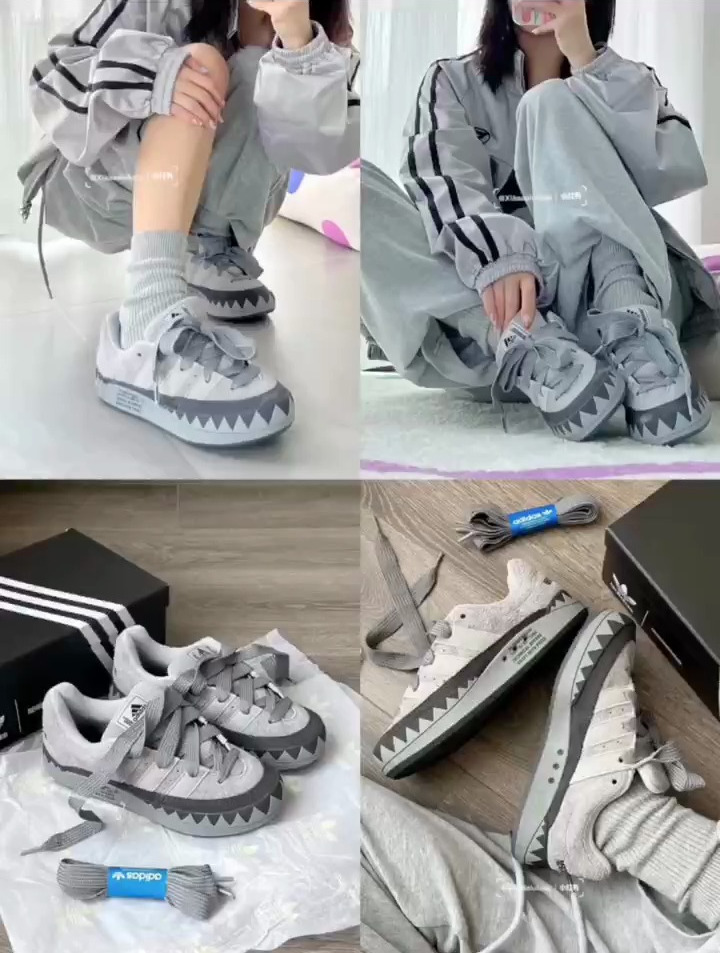 太好看了吧三叶草的鲨鱼面包鞋