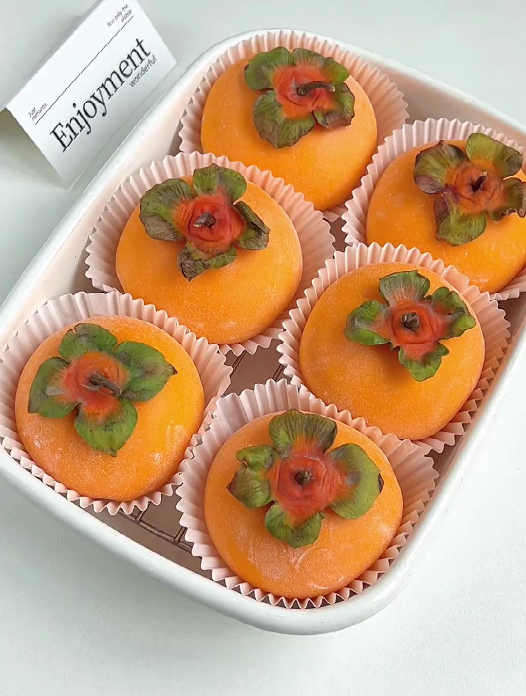 秋日限定甜品柿子雪媚娘,软糯还流心～