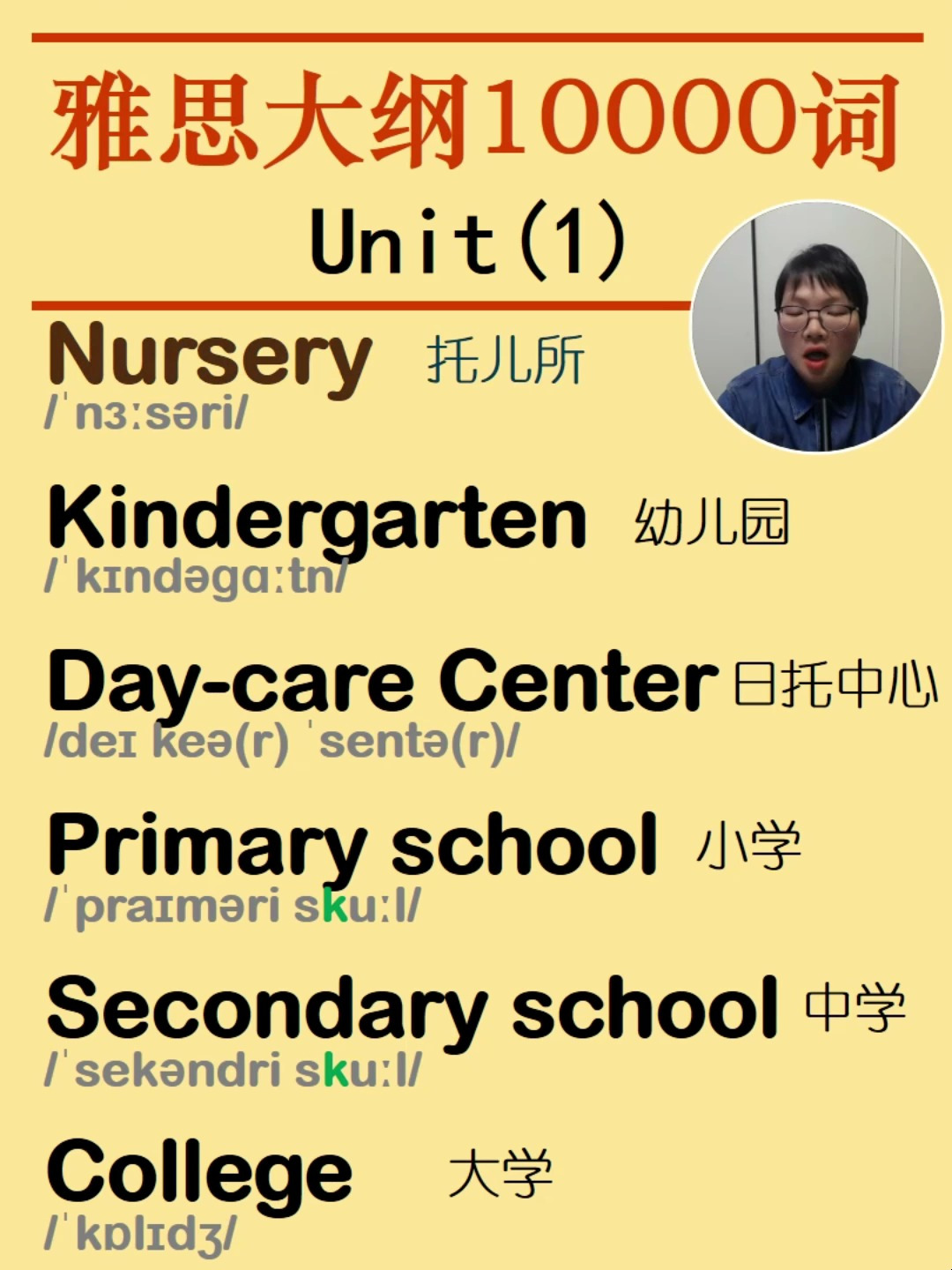雅思英语单词nursery kindergarten, day-care center p
