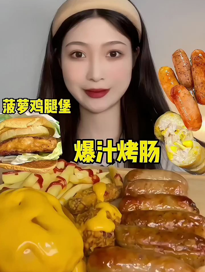 分享美食:今天吃菠萝鸡腿堡和爆汁烤肠