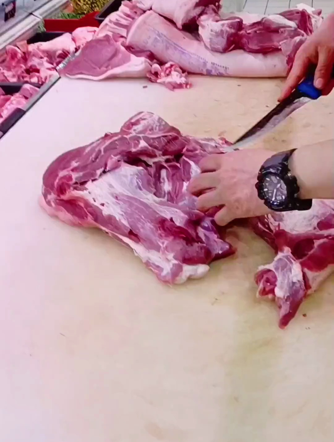 超市分割猪肉,分割前腿肉,梅花肉,精品分割 挑选食材