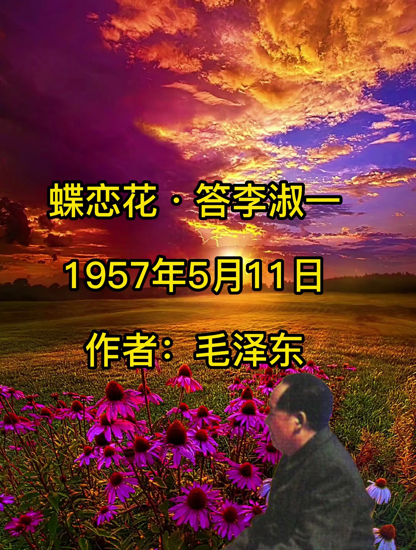 毛主席《蝶恋花·答李淑一》:忽报人间曾伏虎,泪飞顿作倾盆雨