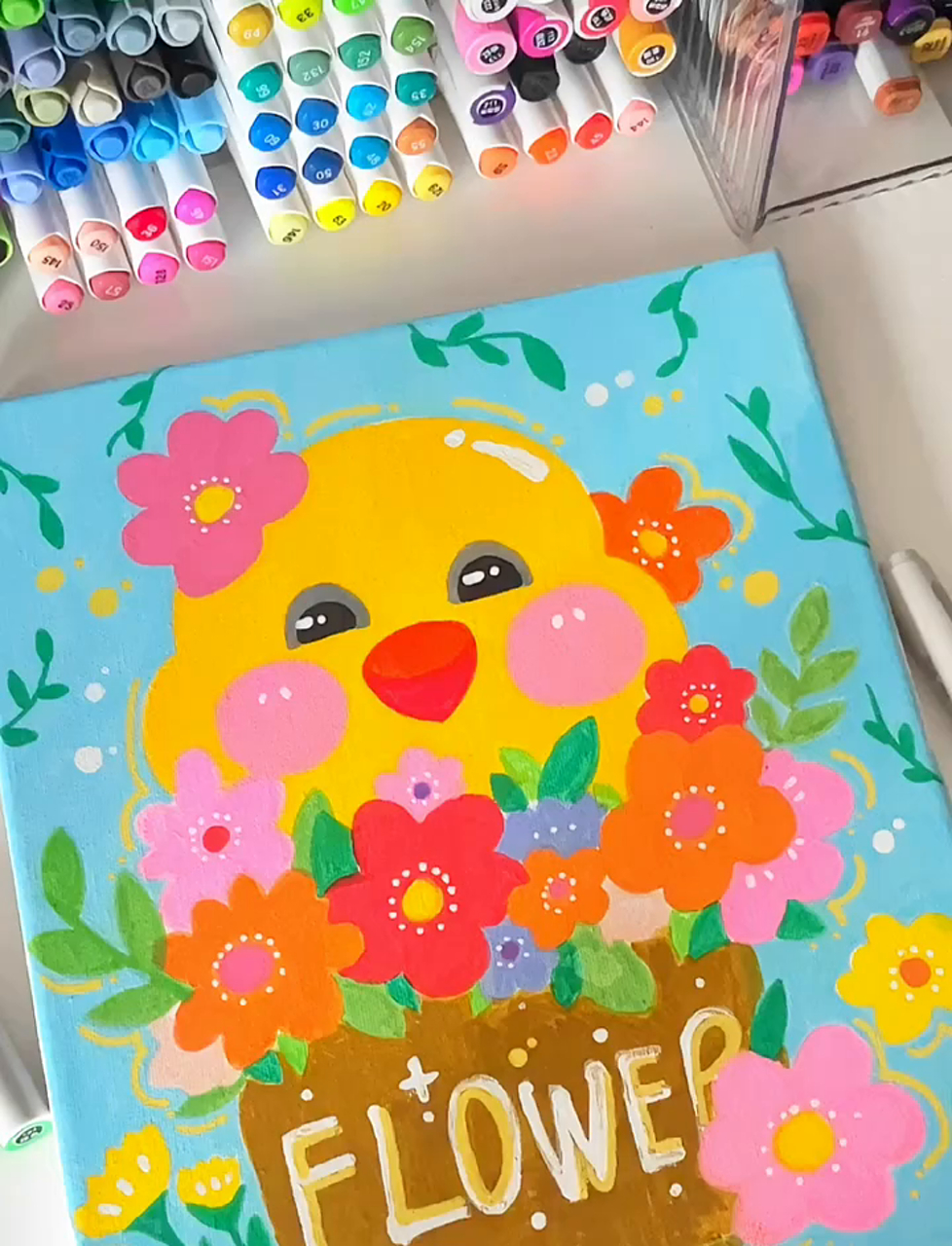 钻进画里画小黄鸭,花篮好美!脑袋圆滚滚!