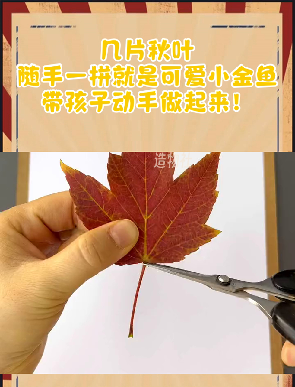 几片秋叶,随手一拼就是可爱小金鱼,带孩子动手做起来!