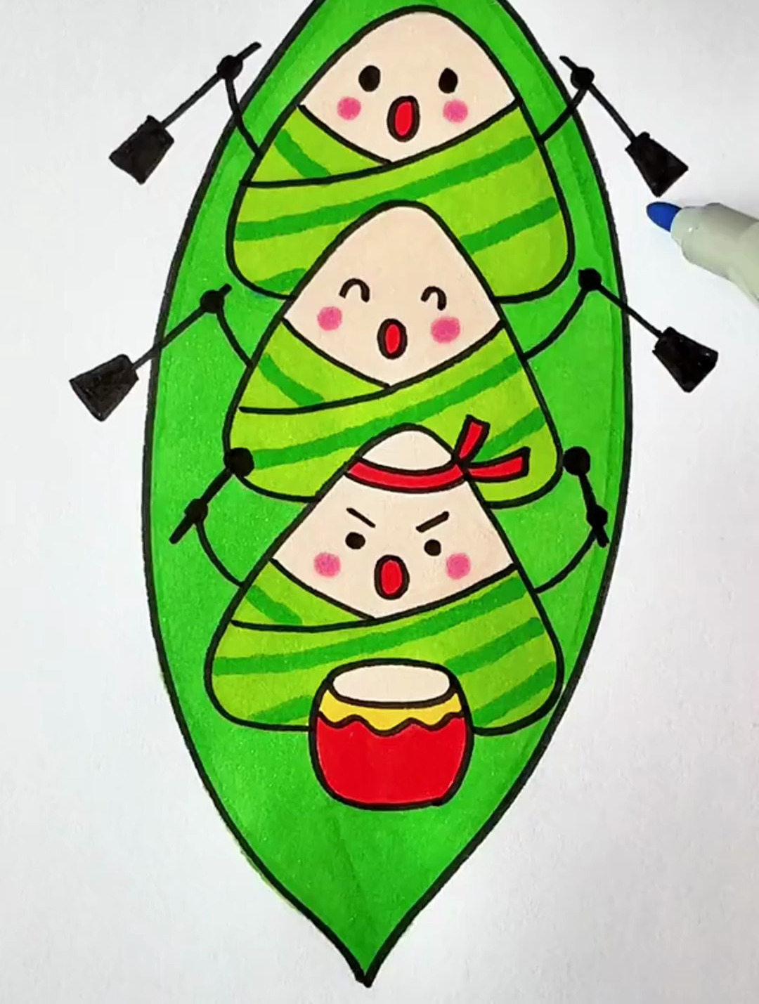 用三角形画端午节赛龙舟简笔画