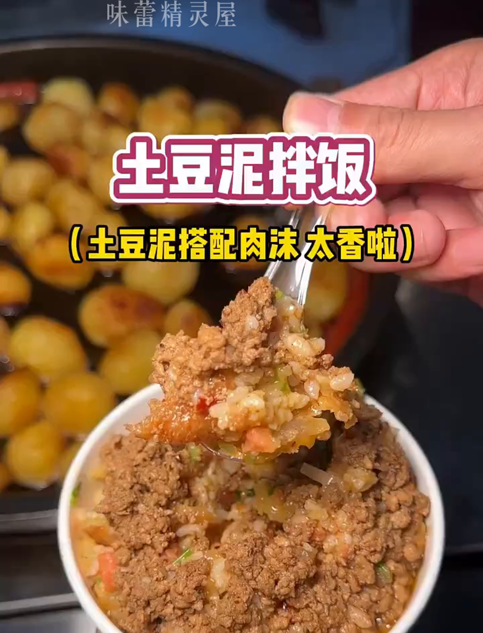 街头偶遇土豆泥盖饭,惊喜发现还带肉末,味道绝了!