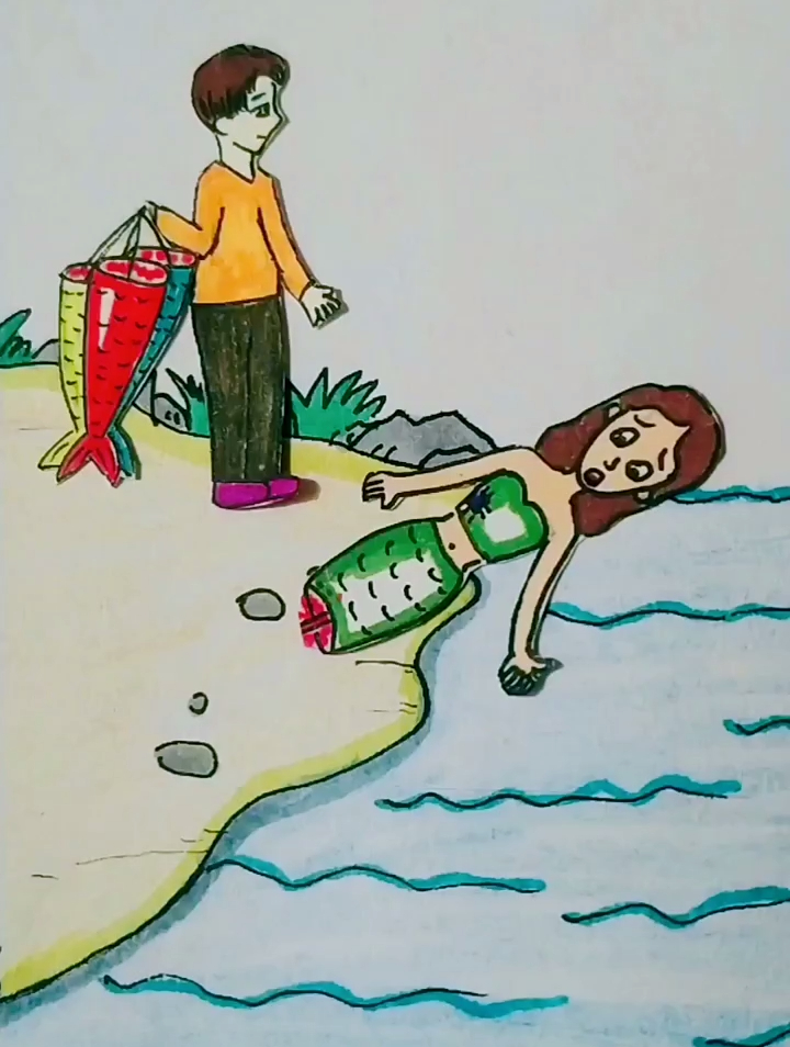 救救美人鱼,美人鱼小姐姐,手绘画