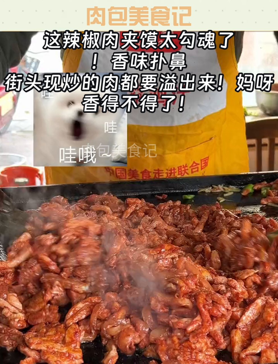 这辣椒肉夹馍太勾魂了!香味扑鼻,街头现炒的肉都要溢出来!妈呀,香得不得了!