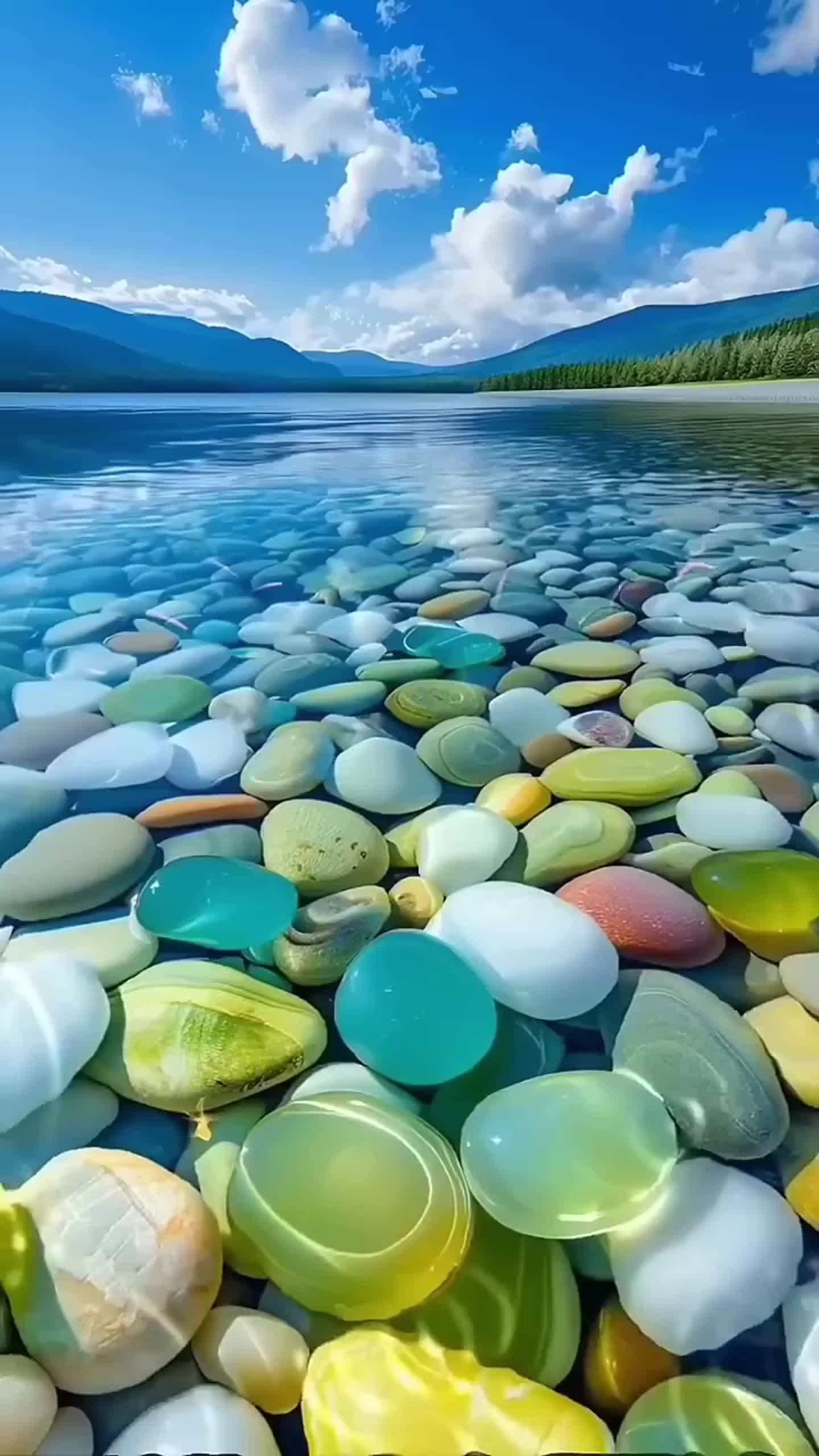 水下与岸边五彩缤纷的鹅卵石