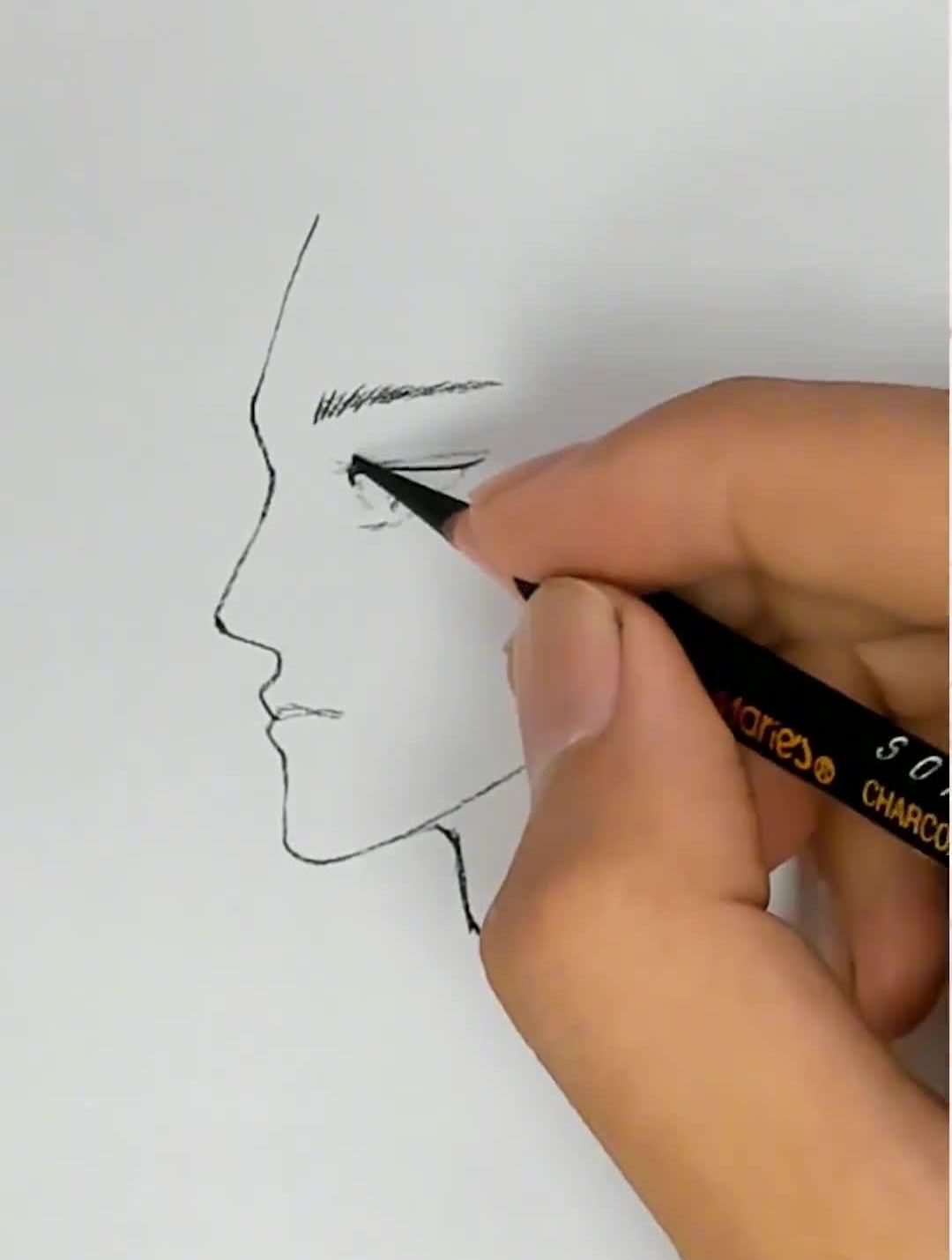 一笔画男侧脸画法,你学fei了吗～素描画画侧脸画法