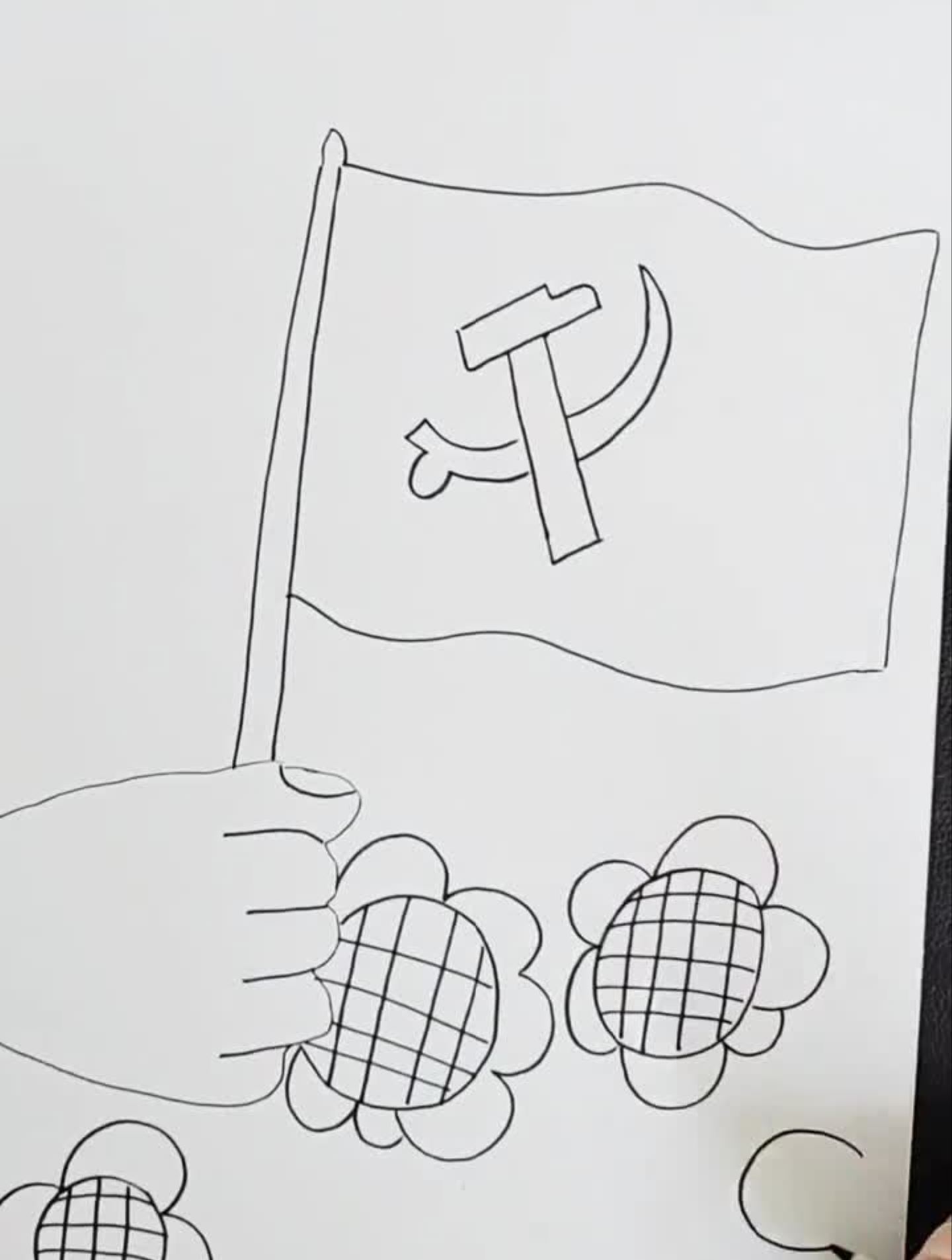 建党百年简笔画手掌画儿童画一起学画画兴趣