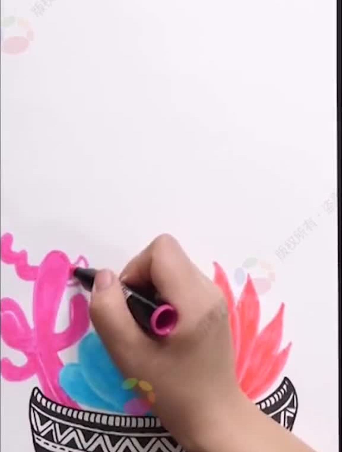 儿童画彩色的仙人掌关注我,明天带你们画时髦女郎哦画画