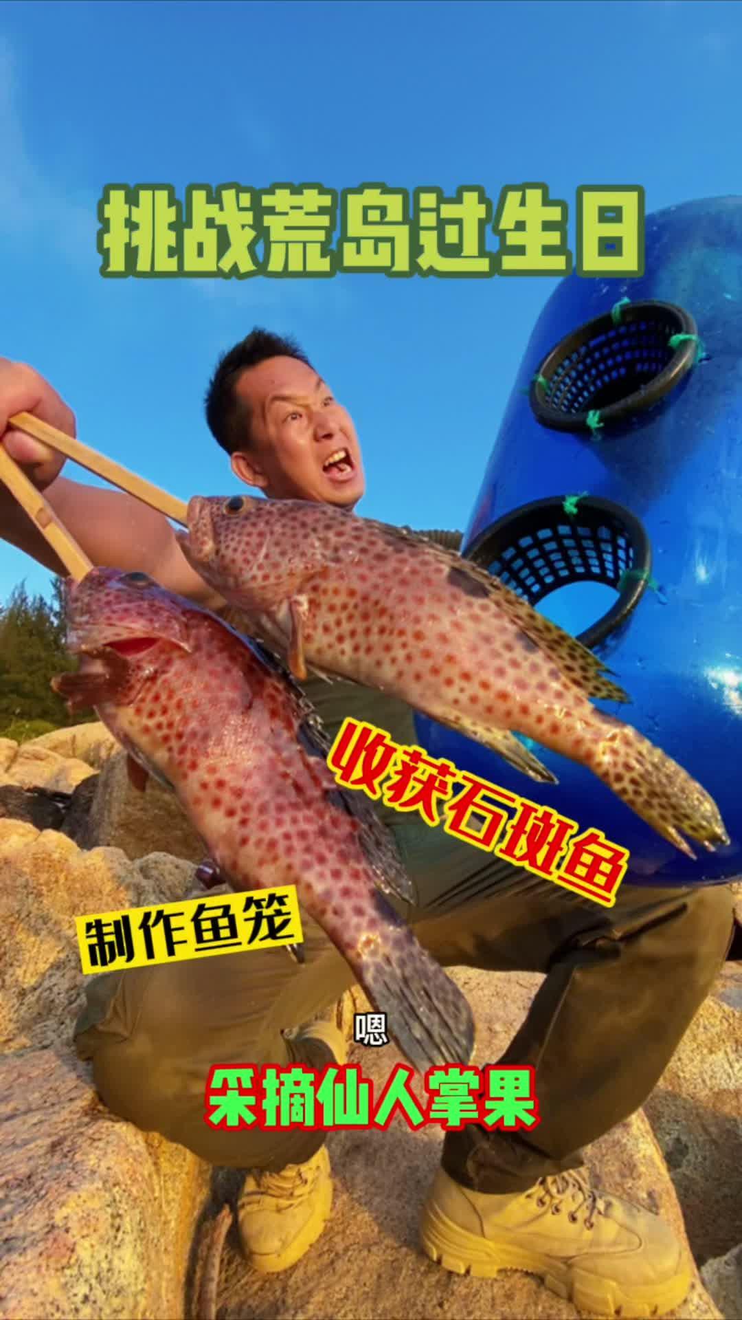 挑战荒岛过生日,利用海洋垃圾,制作鱼笼。采摘仙人掌果