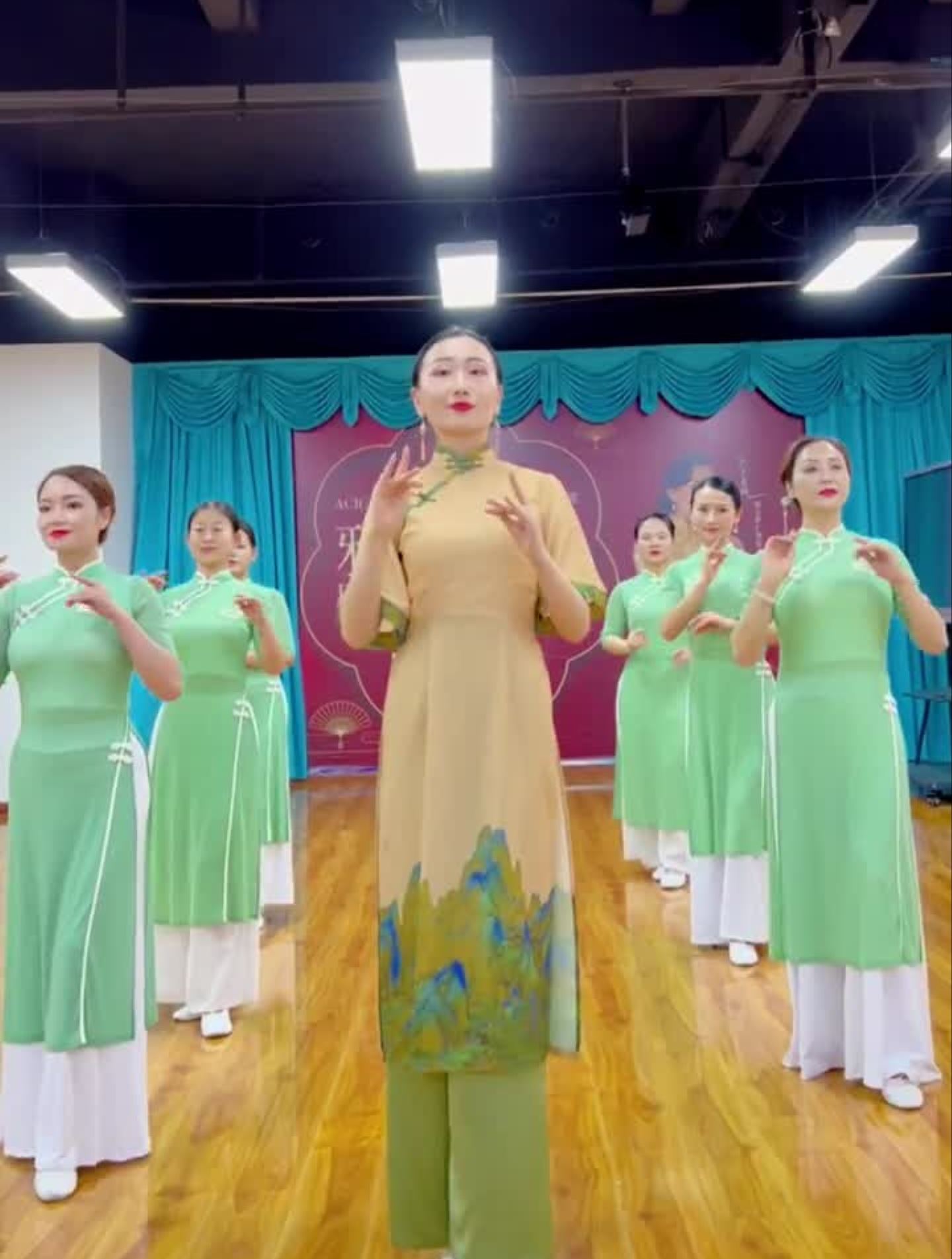 来一只温婉旗袍步态组合零落优雅行走,似夏日春莲:安静站