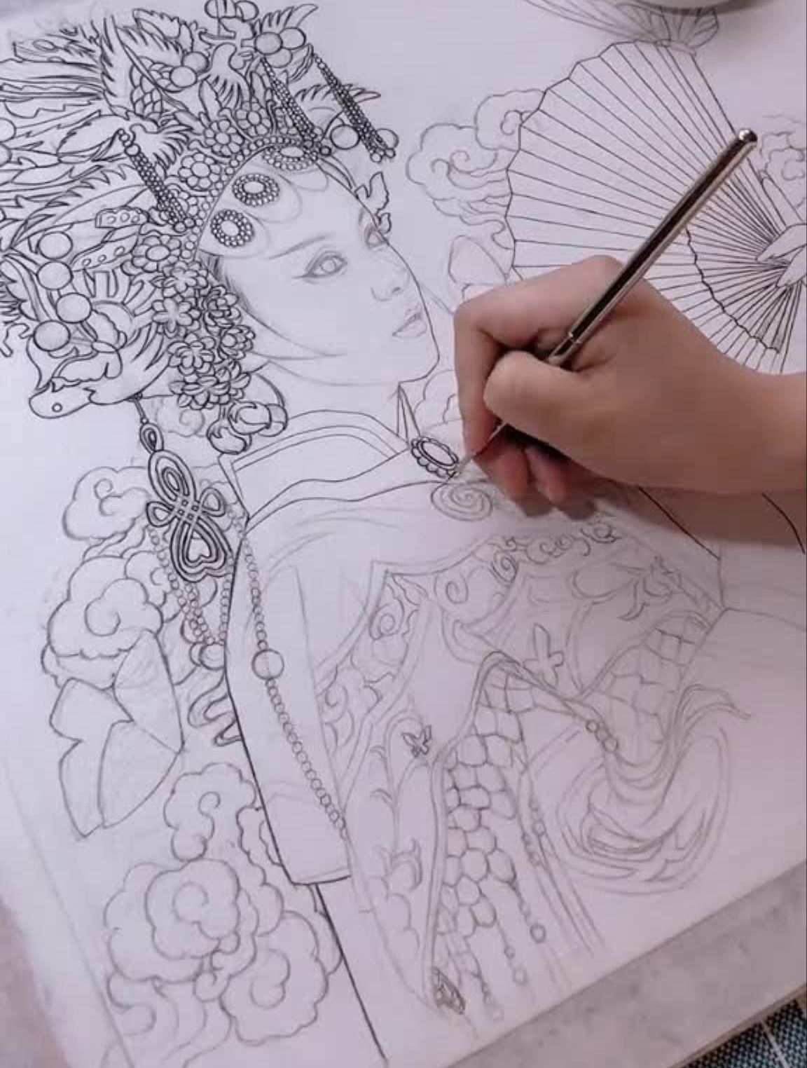 好久之前的线稿了水彩古风插画手绘