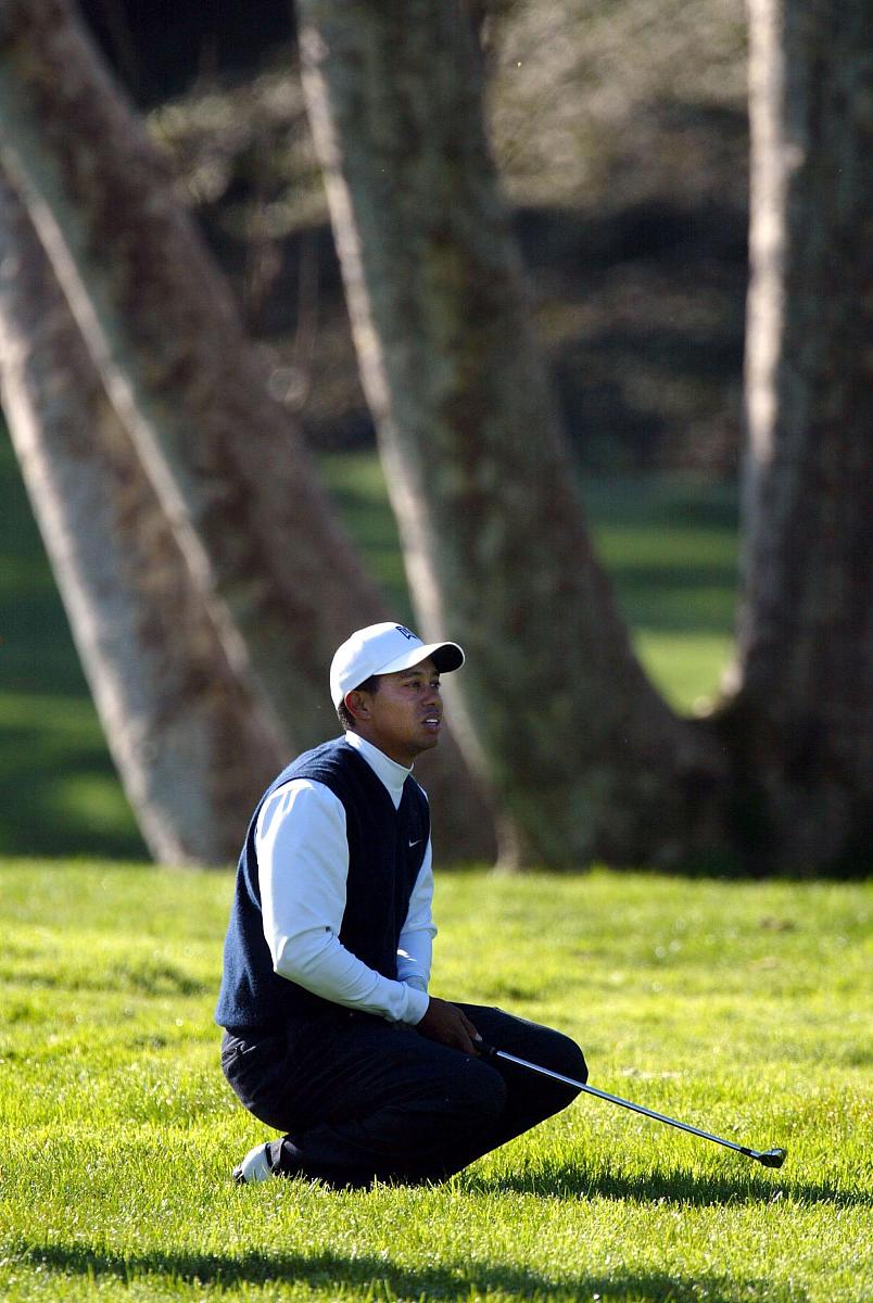 carlsbad, ca - february 28: tiger woods reacts to his shot on th