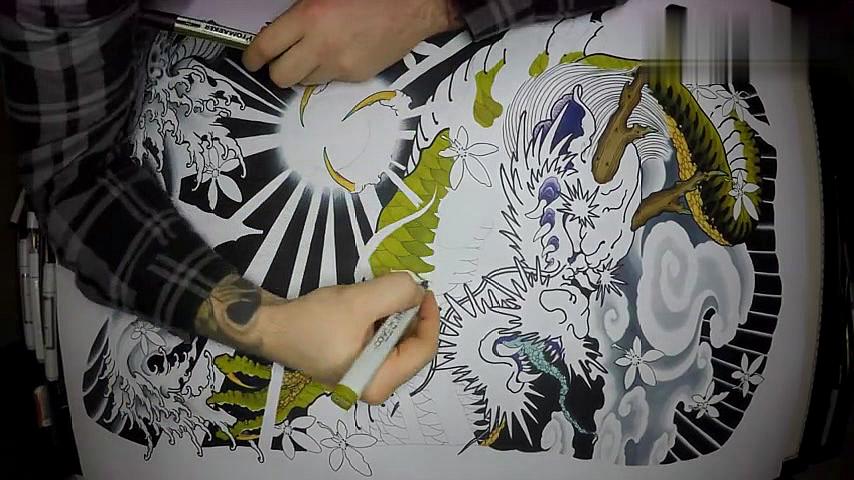 大龙视频 传统龙纹身手稿设计过程