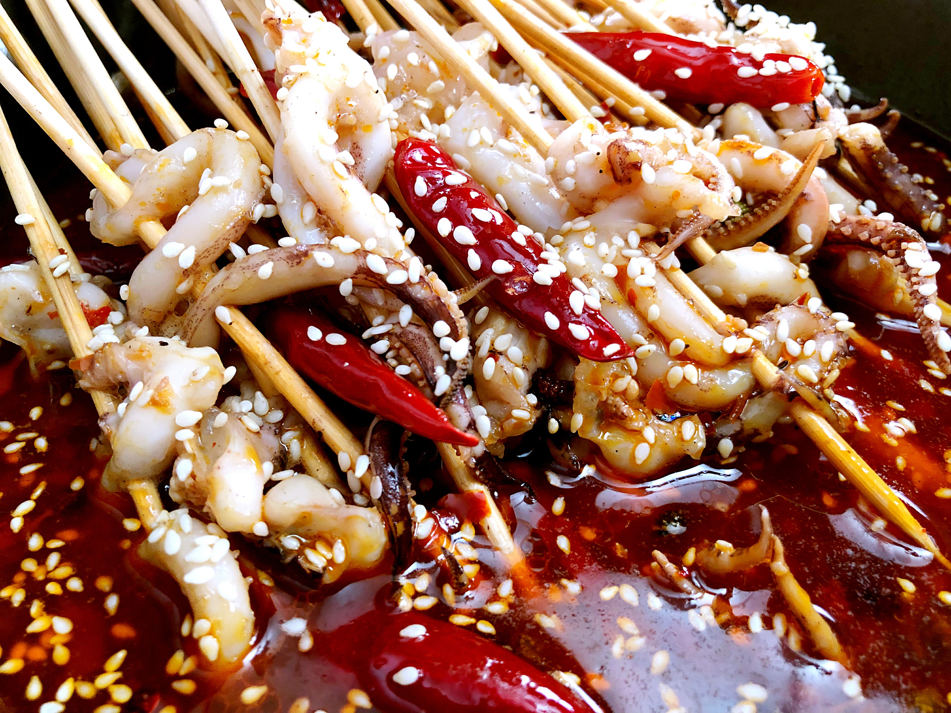 自制香辣鱿鱼须串串