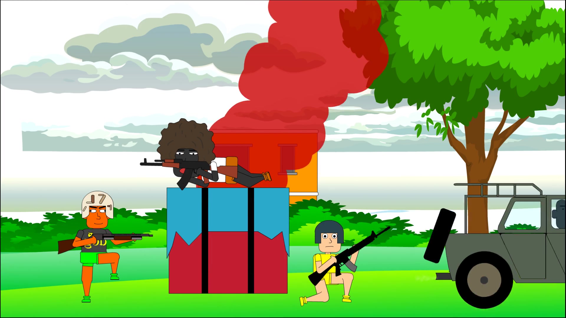 绝地求生搞笑动画:八倍AWM守空投,胎都能补的挂难得一见