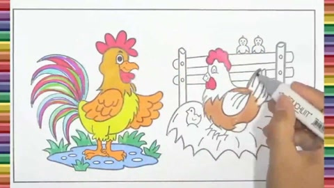 儿童早教,亲子简笔画:母鸡公鸡一家亲