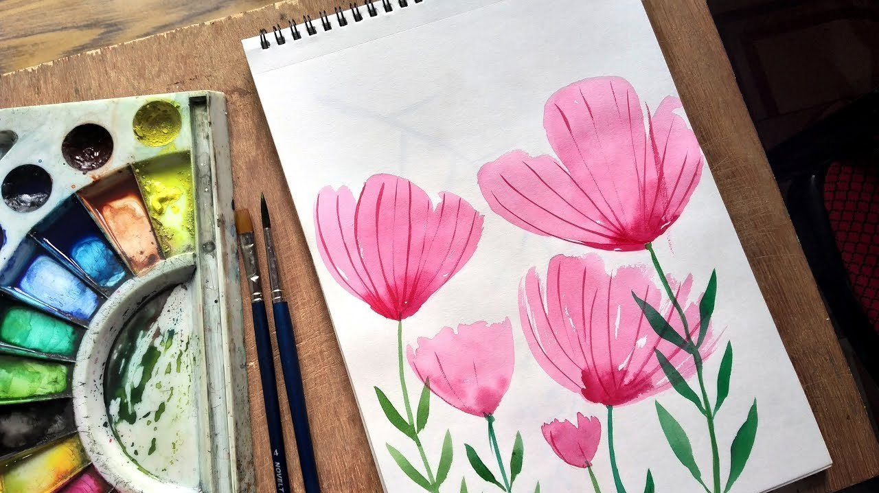 新手入门可学的水彩绘画视频,一步步绘制简单的花朵