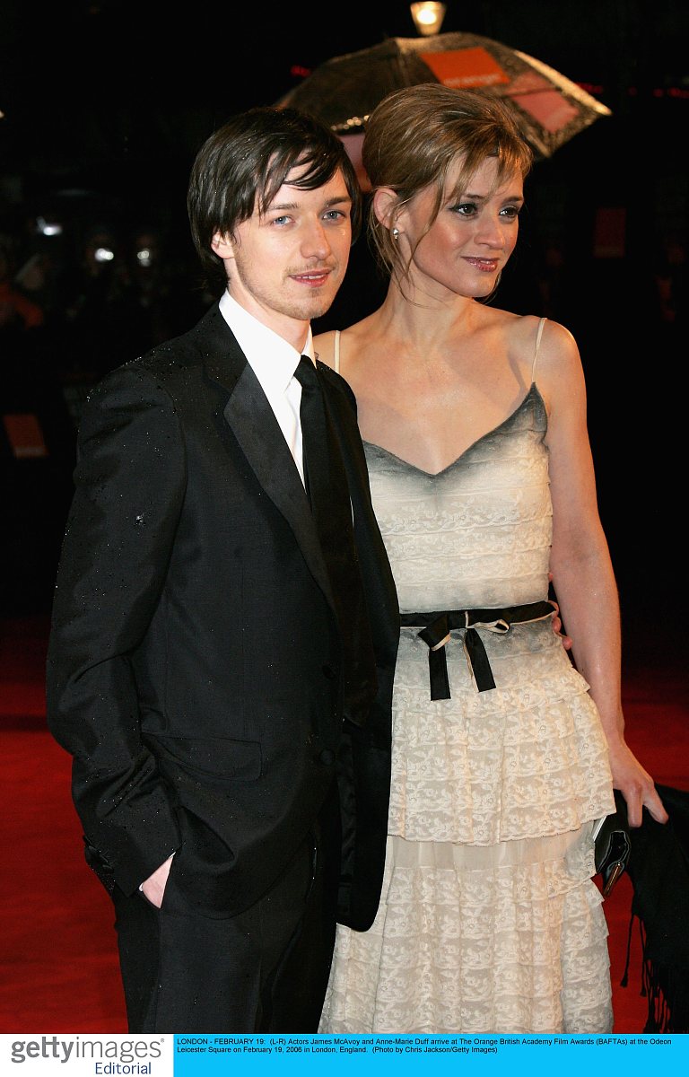 london - february 19:  (l-r) actors james mcavoy and anne-marie 
