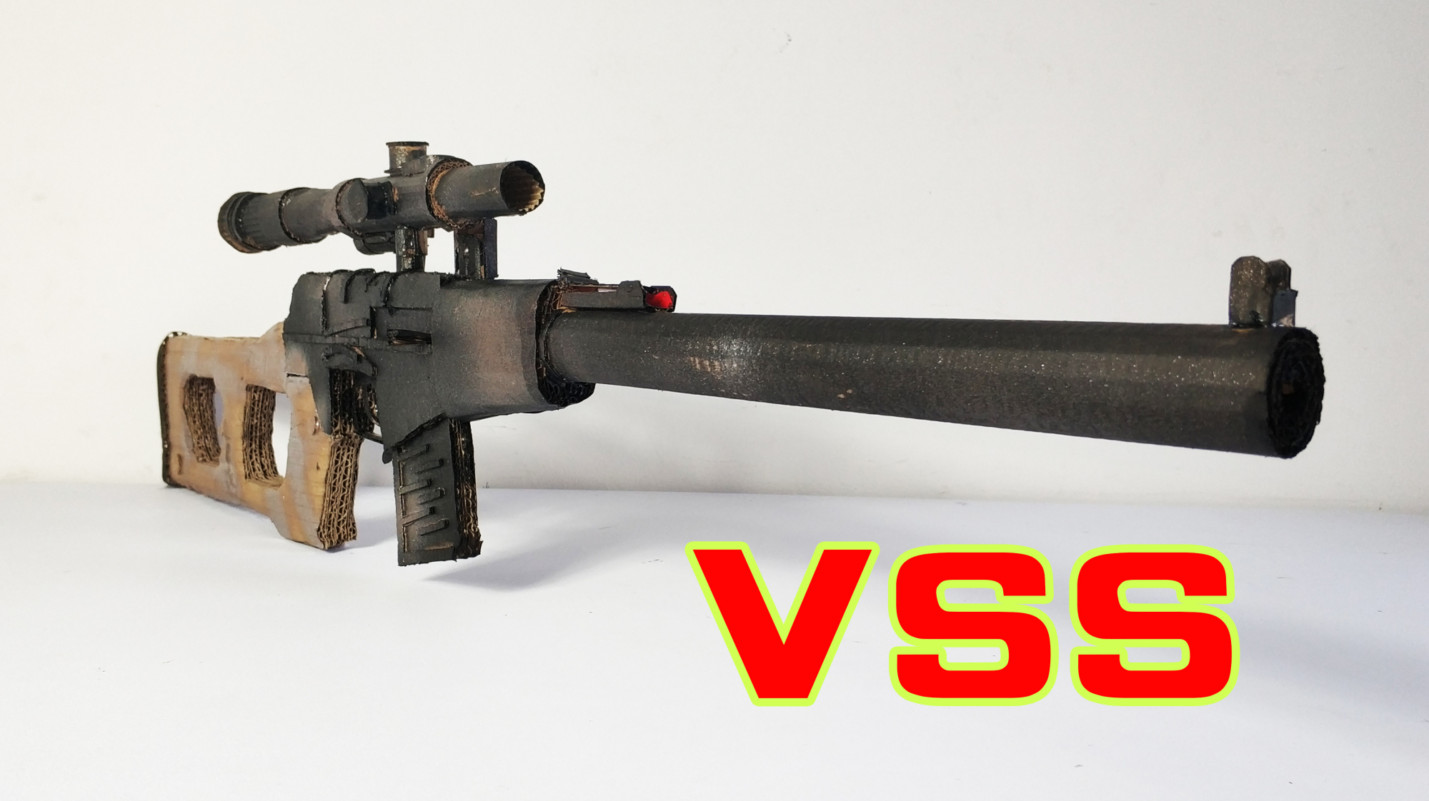 挑战纸板制作绝地求生里的VSS射手步枪玩具!做法简单,手工diy