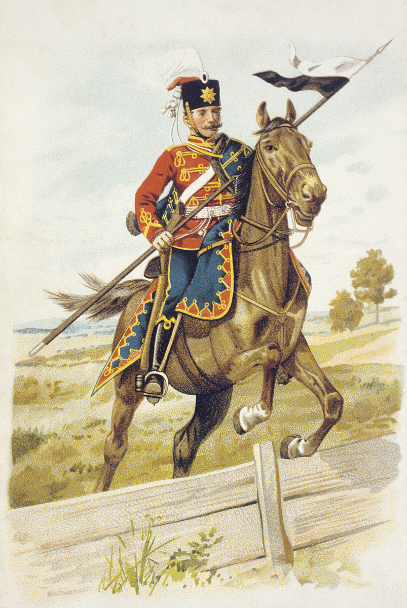 1870年-1914年,德国柏林,普鲁士军服:20世纪初轻骑兵卫士的版画.***_*