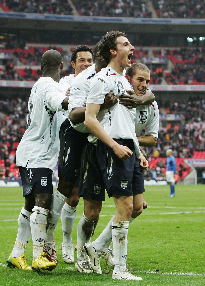 london - mar<strong>c</strong>h 24:  matt derbyshire of england (c) celebrates