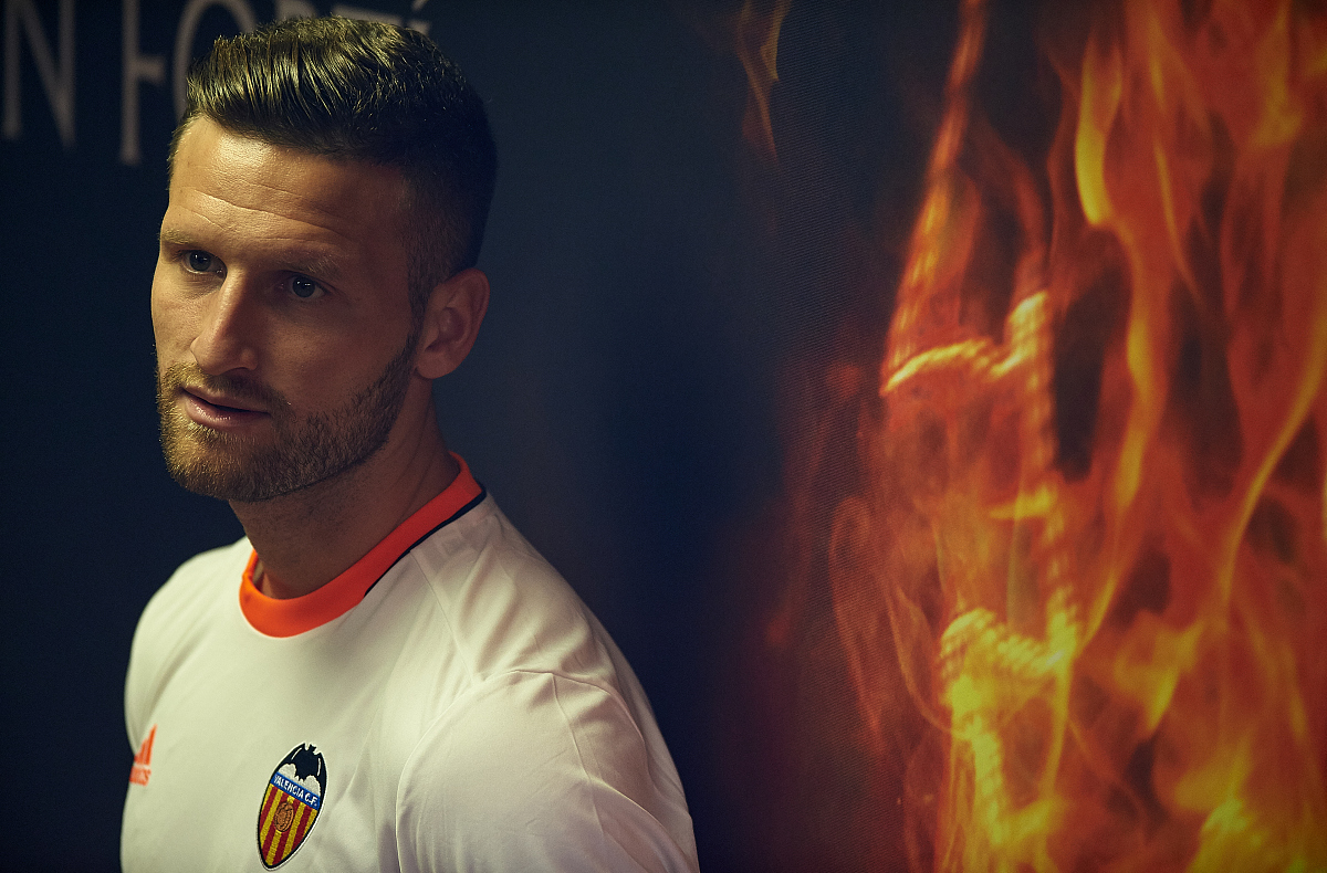 vale<strong>n</strong>cia, spain - august 13:  shkodran mustafi of valencia looks