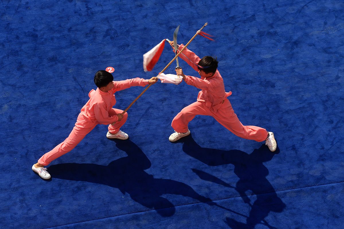 2019年10月20日,河南周口,两名武术小选手在进行武术对练.